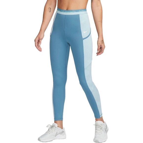 Nike Pro High-Waisted 7/8 Training Leggings Noise Aqua Blue DX0063 440 NWT in pk - Picture 1 of 10